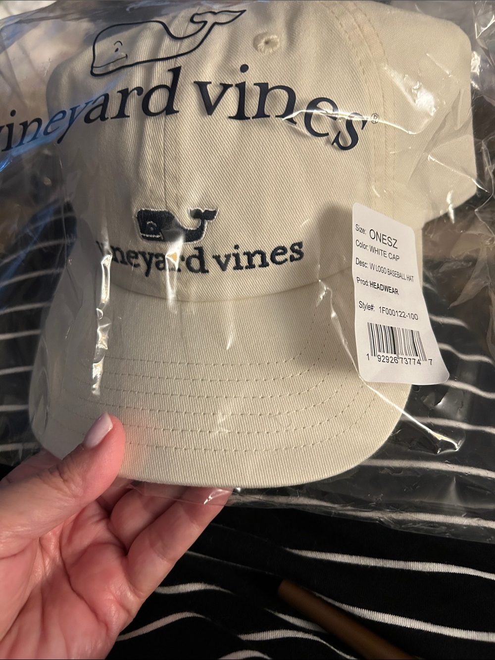 Vineyard Vines Cream Baseball Cap with Navy Whale Logo
